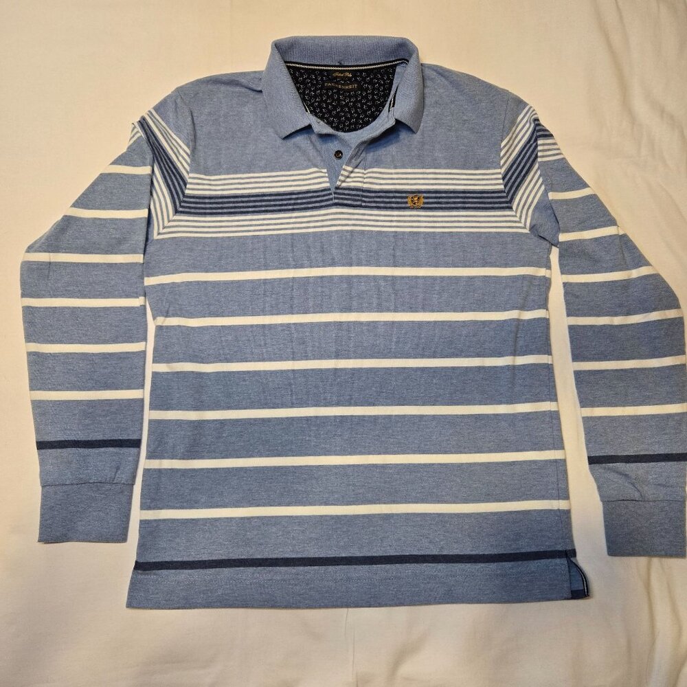 Fahrenheit Rugby Fitted‎ Polo Long Sleeve Shirt SZ M Striped Embroidered Crest